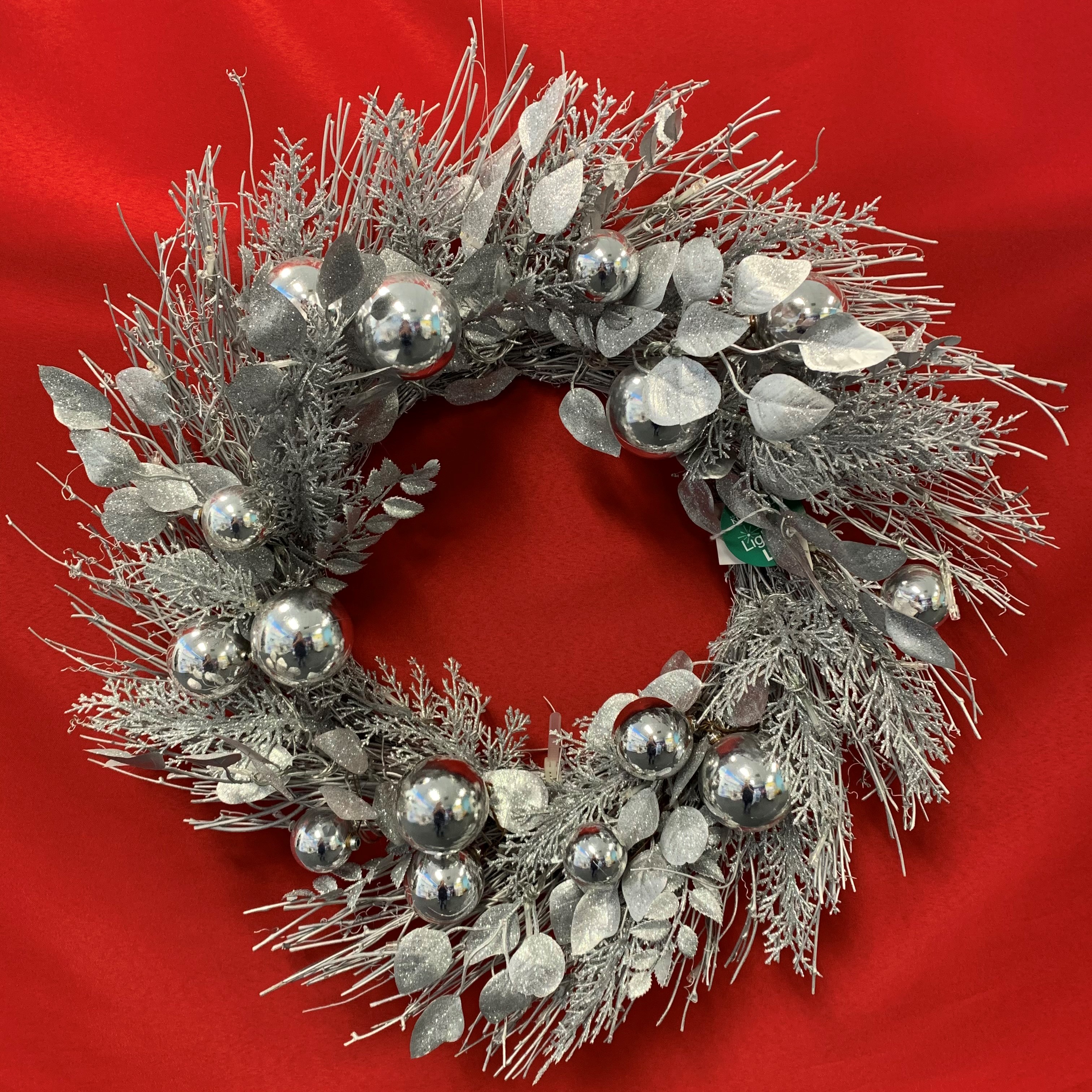 WREATH 24IN LED SILVER TWIG 